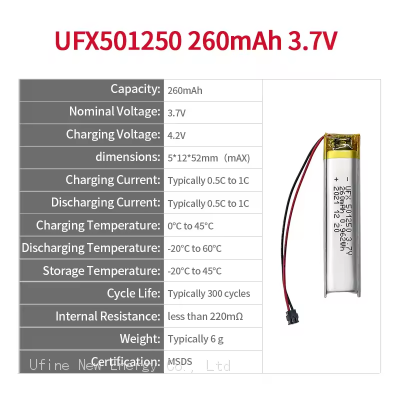 Chinese Li-ion Cell Factory Wholesale Recording Pen Battery UFX 501250 260mAh 3.7V Lipo Battery photo-2