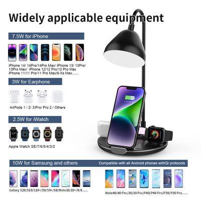 Desktop Mobile Phone Stand Desk Lamp 4 in 1 Multi-function 15W Wireless Charger Mobile Phone Smart Watch Charger photo-4