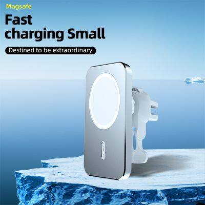 15W Magnetic Car Wireless Charger Aluminum Alloy Material Air Vent Clip Phone Holder Multi-angle Adjustable for Mobile Phone