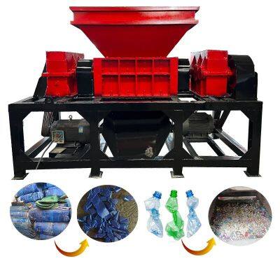 Double Shaft Garbage Can  Shredder / PET Bottles  Grinder /Plastic Bumpers Recycling Machine