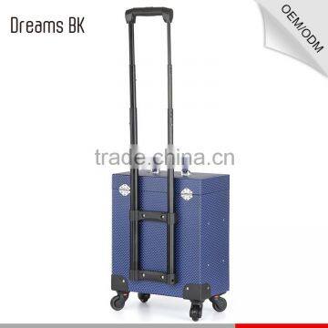 Blue Fashion Design PVC Trolley Makeup Case With Mirror photo-6