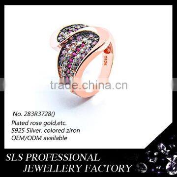 Pave Wedding Ring Set Silver Rose Gold Plating Engagement Couple Ring With Colorful Zircon Wholesalers Jewelry -SLS photo-4