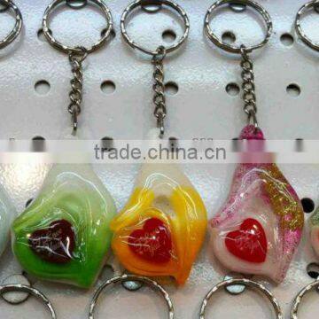 New style Amber keychain,heart inset rosin keyring