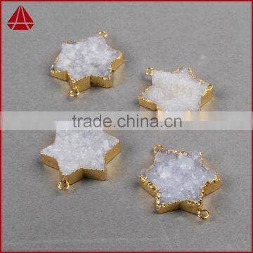White Summer SALE Star Druzy Druzzy Drusy Electroplated 24K Gold Plated Double Bail Pendant photo-5