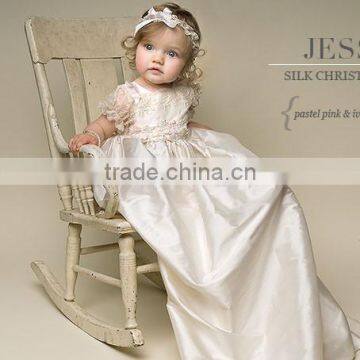 2014 gorgeous and detailed floral length lace overlay embroidered satin christening gowns                        
                                                Quality Choice