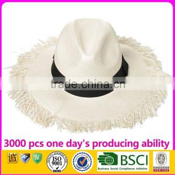 Unisex White Straw Hat China Wholesale Summer Fedora Straw Hat