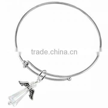 Silver Tone Winged And Genuine Aurora Borealis Crystal Angel Charm Chain Link Bracelet photo-5