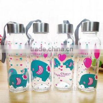 wholesale New items transparent animal fashionable portable little elephant water glass bottle with Stainless Steel lid