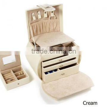 Luxury Four Slide Out Drawers Leather Jewelry Box