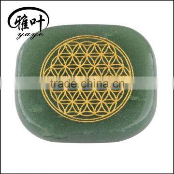 Wholesale Natural Green Aventurine stone engraved flower of life Palm Stone