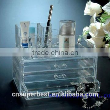 Acrylic cosmetic storage box with three drawers