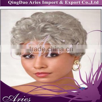 short curly grey color lace front synthetic wig ,medium cap,heavy density