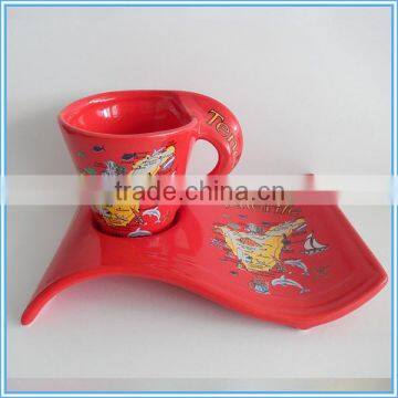 tourist souvenir ceramic snack plate and cup