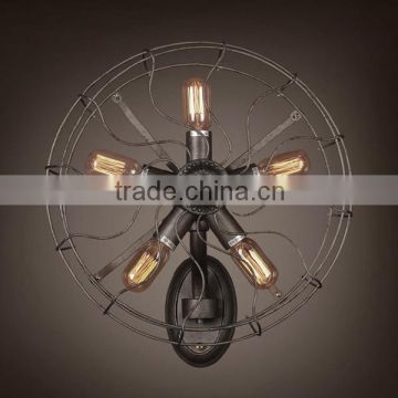 E27 Loft Wall Lamp Vintage Nostalgic American Artistic Wall Sconce Dining Room Wall Lights Industrial Wrought Iron Fan