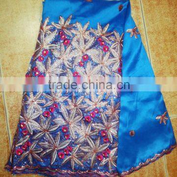 Royal Blue Big Heavy Embroidery Super Design George Lace Fabrics Wholesale
