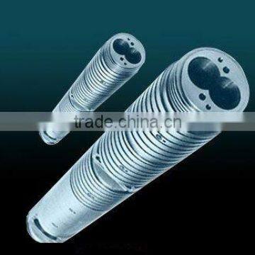 parallel twin Barrel screws for machines used for moulding pneumatic tires