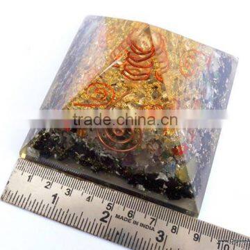 Orgonite Mix Chakra Stone Crystal Black Tourmaline Pyramid With 4 SBB Coil Charged Crystal Point