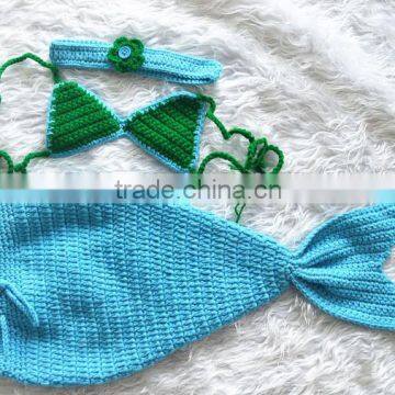 Wholesale custom coloful handmade crochet mermaid tails for baby photography props #1