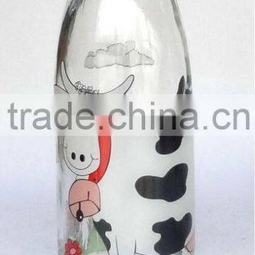 CCP738K21 1L glass milk bottle with decal printing with metal lid