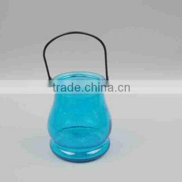 300ml blue crystal Glass Candle Holder with decoration