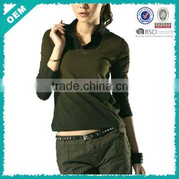 Plain Color Women Long Sleeve Polo Shirt (lyt010241)