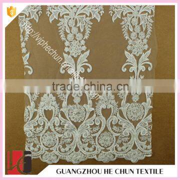 HC-5980-1 Hechun Gowns Wedding Hand Embroidery Designs Pearl Ivory Bridal Lace Fabric