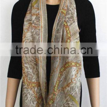 Chain Pattern Printed Long Wool Scarf