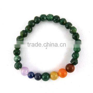 Green Aventurine Faceted Drum polished Round Beads Chakra Bracelet