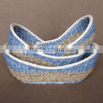 Nice White Oval Rattan Basket Set of 3