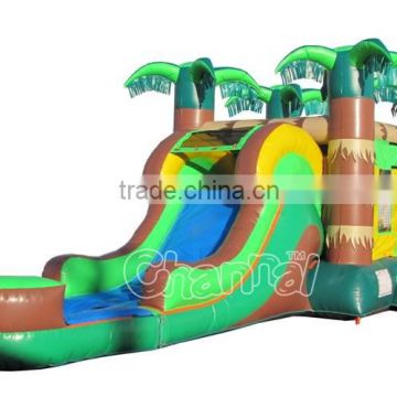 Jungle inflatable bouncer house with water slide