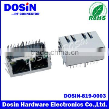 Dual port shield with LED and EMI side entry RJ45