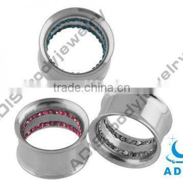 Fashion gem inside,double flared ear tunnel,ear piercing,body jewelry