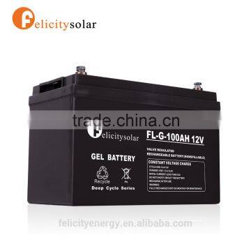 Felicitysolar high quality deep cycle 12V 100Ah gel solar storage battery