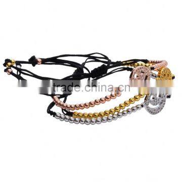 High Quality Silver Copper Bead Bracelets With Silver Smile Charm Tassel Bangle Bracelet photo-6