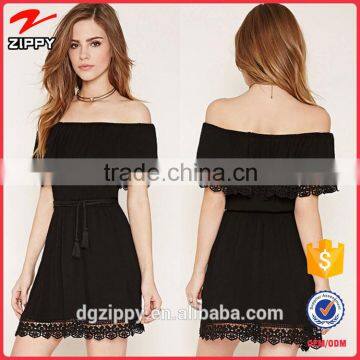 2016 Latest Women Dress Designs Fashion Belted off Shoulder Dress for Women