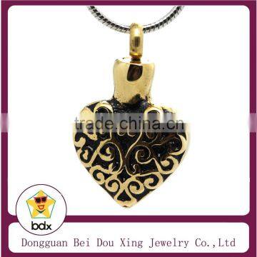 China Wholesales Flower Heart Mini Funeral Casker Cremation Jewelry Stainless Steel Pet Ash Keepsake Memorial Urn Gold Pendant