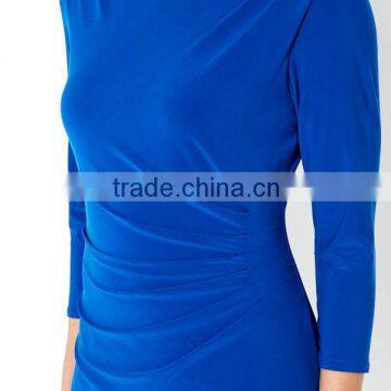 Royal Blue Formal Ladies Dress/half Sleeve Midi Length Latest Dress photo-4