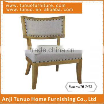 Antique wooden finish ,Linen fabric cover with piping around seat and Copper nails around chair,TB-7472