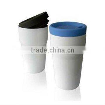 eco- friendly ceramic coffee cup with custom BPA free silicone lid