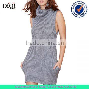 Women Casual Sleeveless Cable Knit Turtleneck Pullover Long Sweater Vest