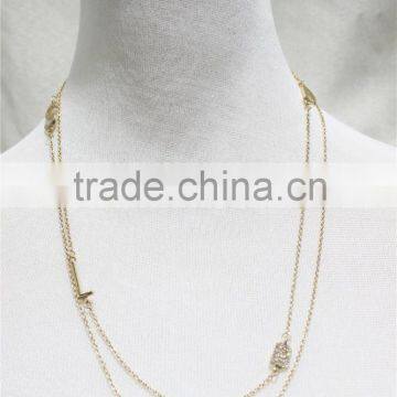 Newest Goldtone Letters w/ Sparkle Diamond Pendant Necklace Double Layered Triple Necklace 2016 Fashion Style Wholesale