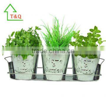 Garden Porch Windowsill 3 Metal Tin Pot Tray Decorative Flowerpots