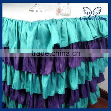 SK009A New 2015 five tiered ruffled pleated christmas steps in party purple and green table skirt