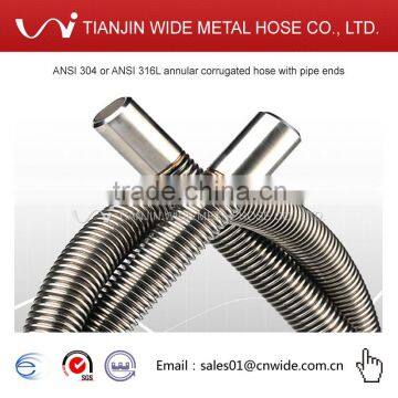 ANSI 304 or ANSI 316L annular corrugated hose with pipe ends