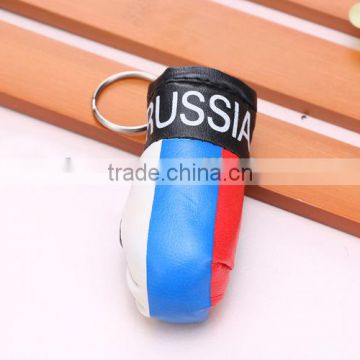 wholesale hot sell PVC leather Russia flag boxing glove keychain/Russian flag boxing glove keyring