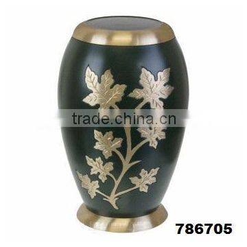 Hand Engraved Golden Leaf Tree Solid Brass Metal Cremation Funeral Urn