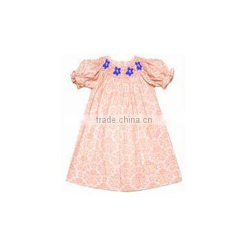 Logo Personalized toddler girls smocked bishop dress pink short puffy sleeves factory wholesale kids girl dress