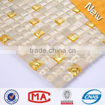 ZTCLJ JTC-1305 Alkaliproof Waterproof Glass Mix Stone Golden and Crystal Kitchen Backsplash Tiles Lowes Crystal Mosaic