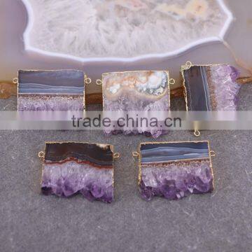 Amethyst Quartz Gem Stone Connector Pendant, with Double Bails Amethyst Pendant, Top Quality Charm Jewelry Druzy Pendant