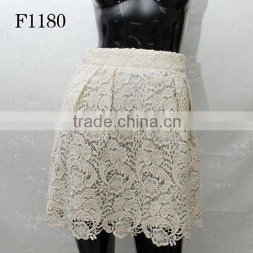 Fashion embroidered lace tiered cotton skirt